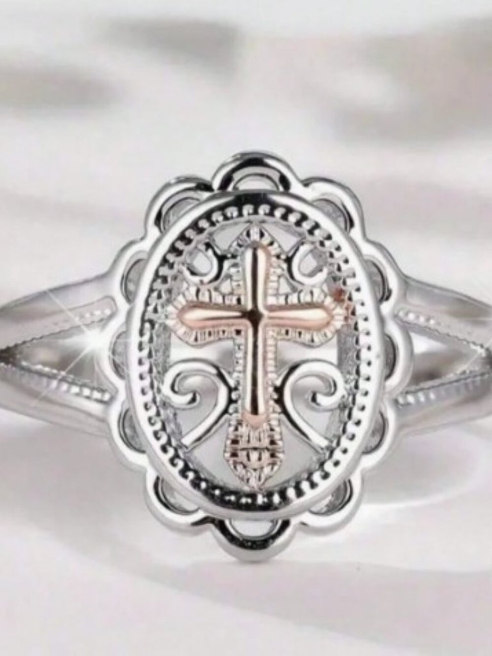 Stainless Steel Zirconia Ring Cross Design Ring Size 7